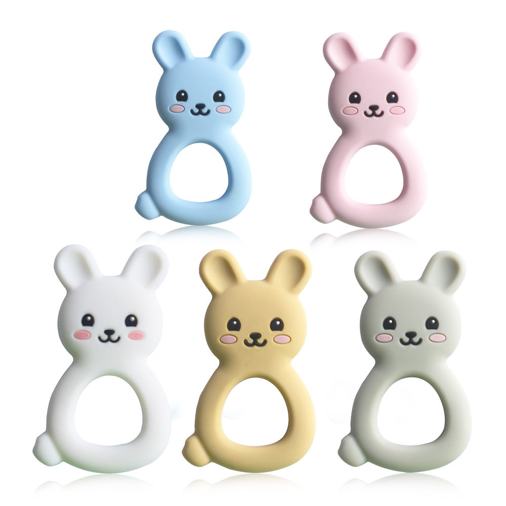 Bunny design BPA free food grade silicone rubber newborn baby teething toy